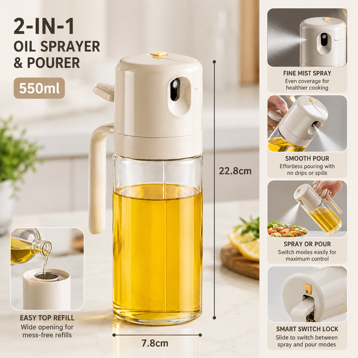 2-in-1 Glass Oil Spray Bottle